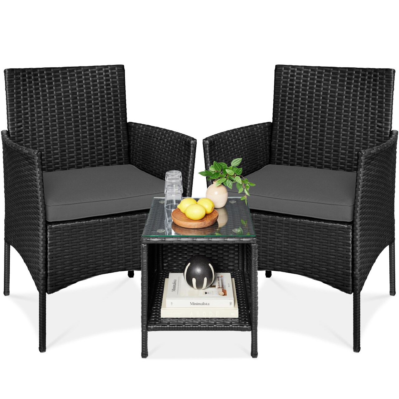 Best Choice Products 3-Piece Outdoor Wicker Conversation Patio Bistro Set, w/ 2 Chairs, Table